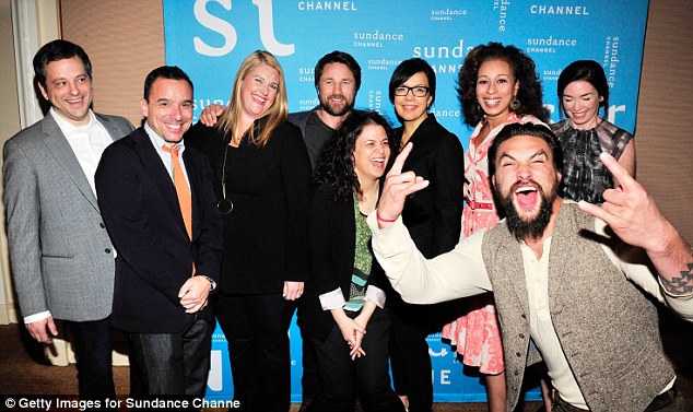Party time! Jason Momoa photobombed the cast of The Red Road during the TCA Presentation of Sundance Channel's The Red Road at the Langham Hotel in Pasadena, California on Sunday.