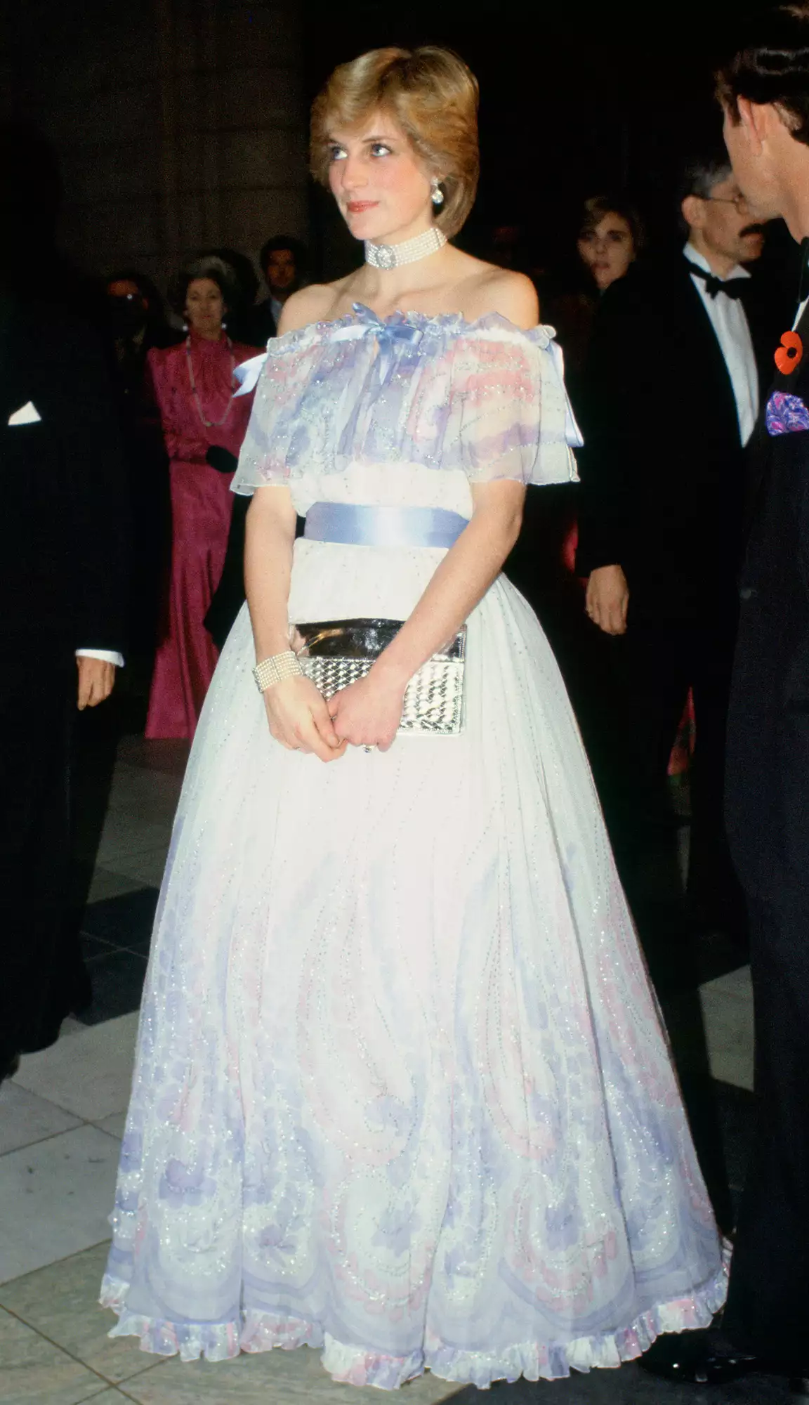 Diana Princess of Wales at 'Splendours of the Gonzaga' exhibition at the Victoria and Albert Museum wearing a dress designed by Bellville Sassoon