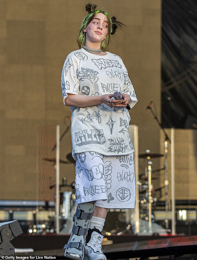 Unimpressed: 'Come up with a better comment im tired of that one,' Billie, who is currently performing in a therapeutic boot after suffering an ankle injury, wrote