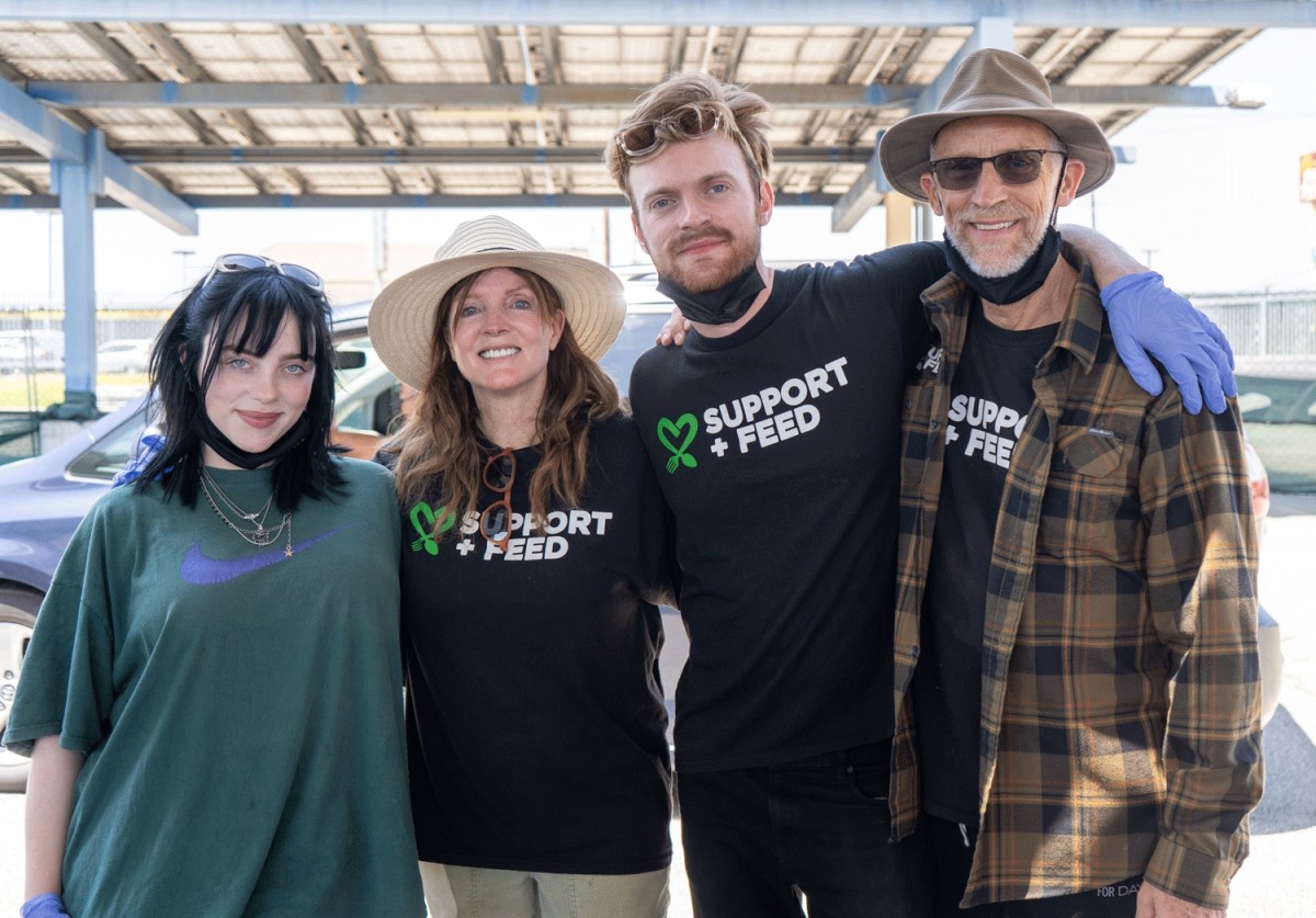 Billie Eilish, Maggie Baird, Finneas O’Connell and Patrick O’Connell at a Support + Feed event