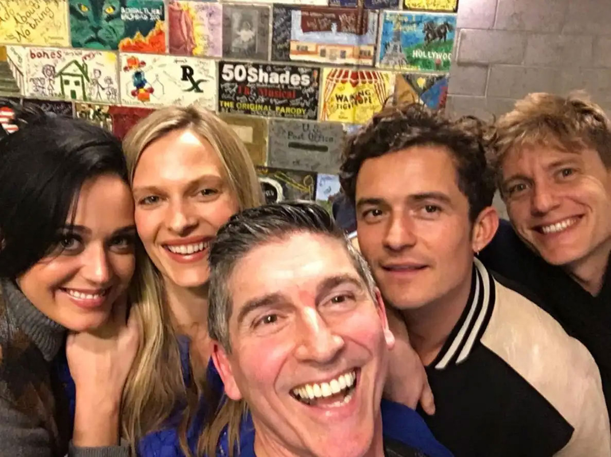 A selfie of a group featuring Orlando Bloom and Katy Perry in 2016