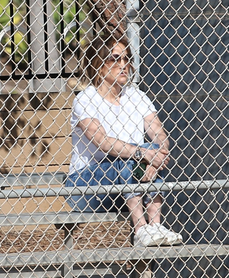 Jennifer Lopez Attends Daughter Emme's Baseball Game With Son Max