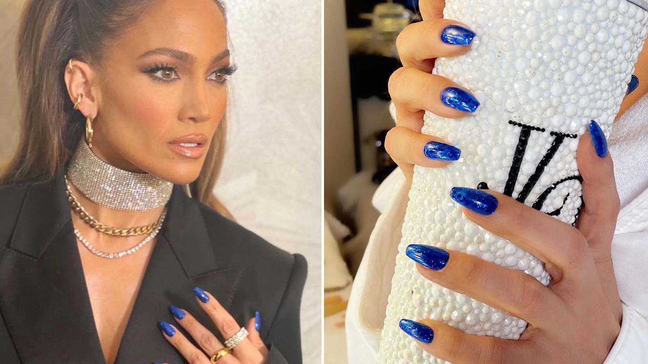 The Exact Nail Polish Behind Jennifer Lopez's Glittering Blue Manicure —  See Photo | Allure