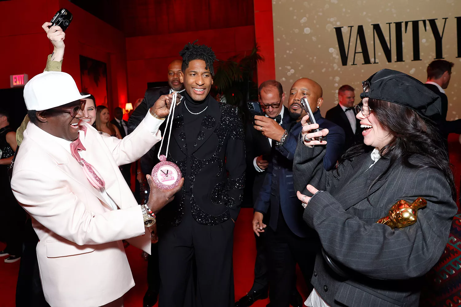 Flavor Flav, Jon Batiste, Daymond John, and Billie Eilish attend the 2024 Vanity Fair Oscar Party Hosted By Radhika Jones at Wallis Annenberg Center for the Performing Arts on March 10, 2024 in Beverly Hills, California.