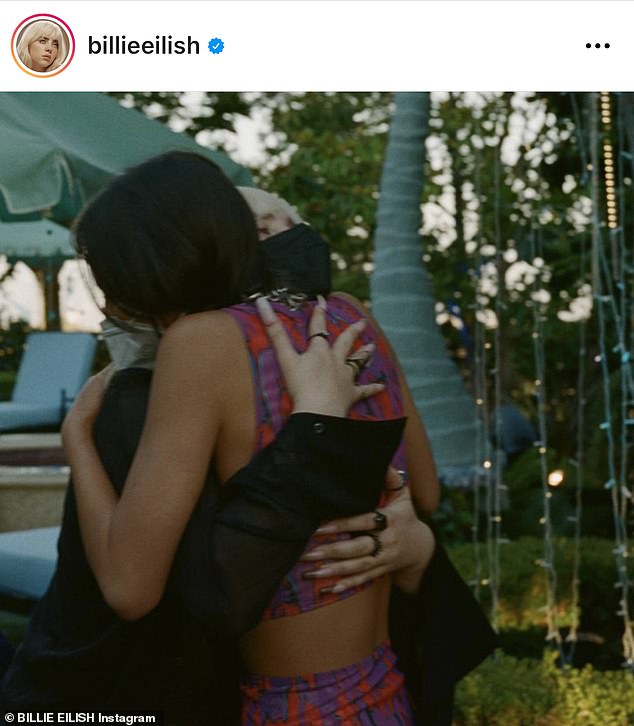 So sweet: She also uploaded several pictures of herself hugging her guests including her fellow teenage pop star Olivia Rodrigo