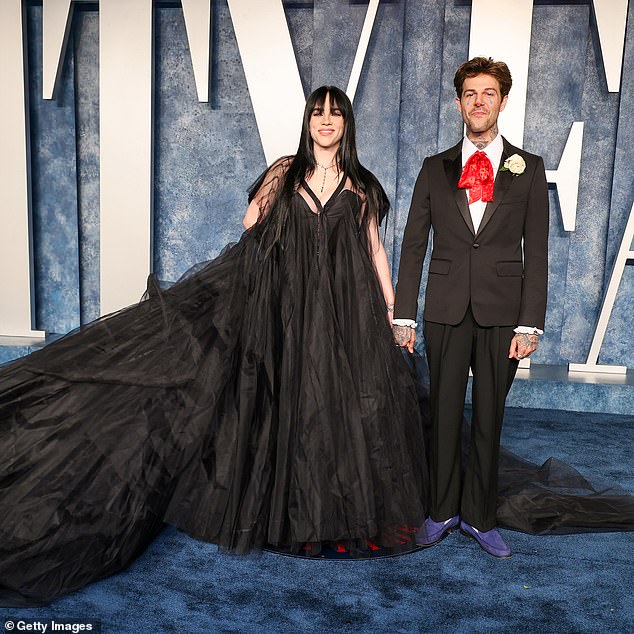 Still friends: In a statement released by Billie's team last Wednesday, the singer announced that she and the musician have 'amicably' parted ways. A spokesman for the singer said: 'We can confirm Billie and Jesse did split amicably and remain good friends'; pictured at the Vanity Fair Oscars bash in March