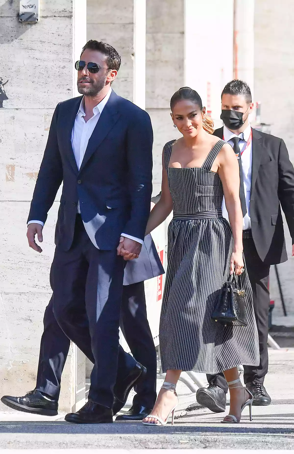 Ben Affleck and Jennifer Lopez arrive at the 78th Venice International Film Festival on September 10, 2021 in Venice, Italy.