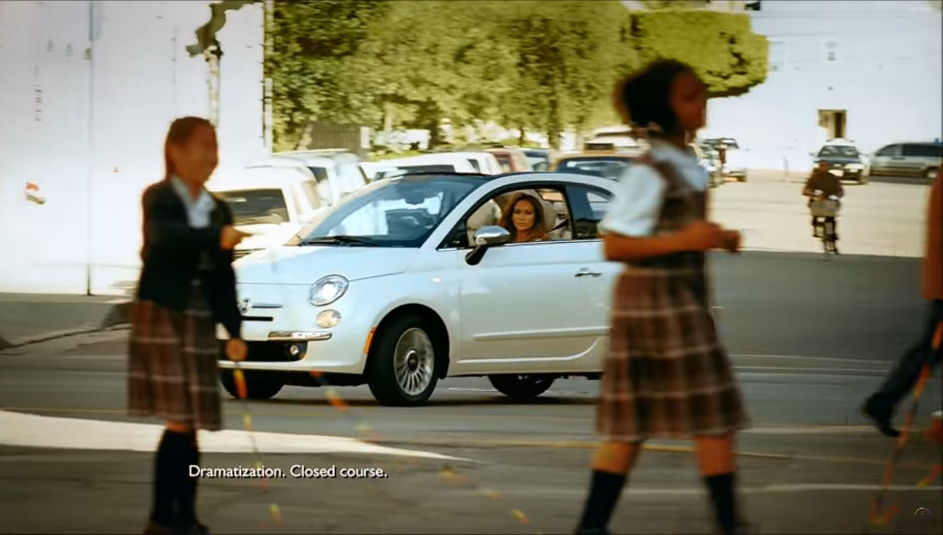 Jennifer Lopez driving the Fiat 500 Abarth