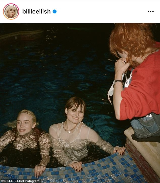 Party time: On Saturday, Billie posted more Instagram pictures of herself with her friends at her album release party and captioned: 'this is where the real love is'
