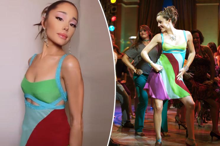 Split of Ariana Grande and Jennifer Garner in "13 Going on 30" in the same dress