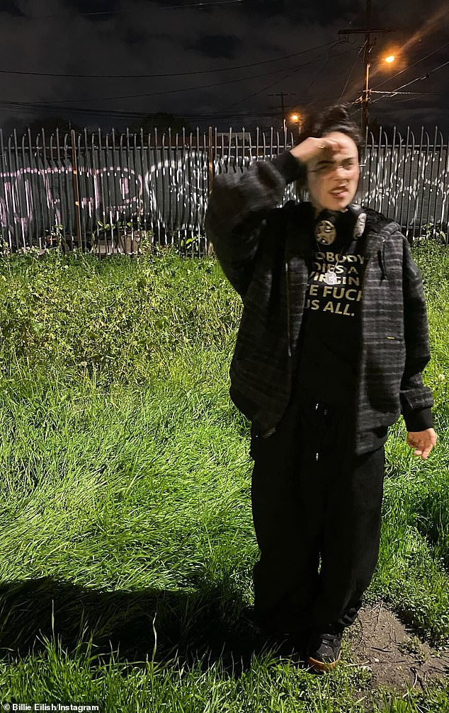 The Swarm actress Instastoried snaps of herself and some pals hanging out in a grass field near a fence covered in graffitti on Saturday