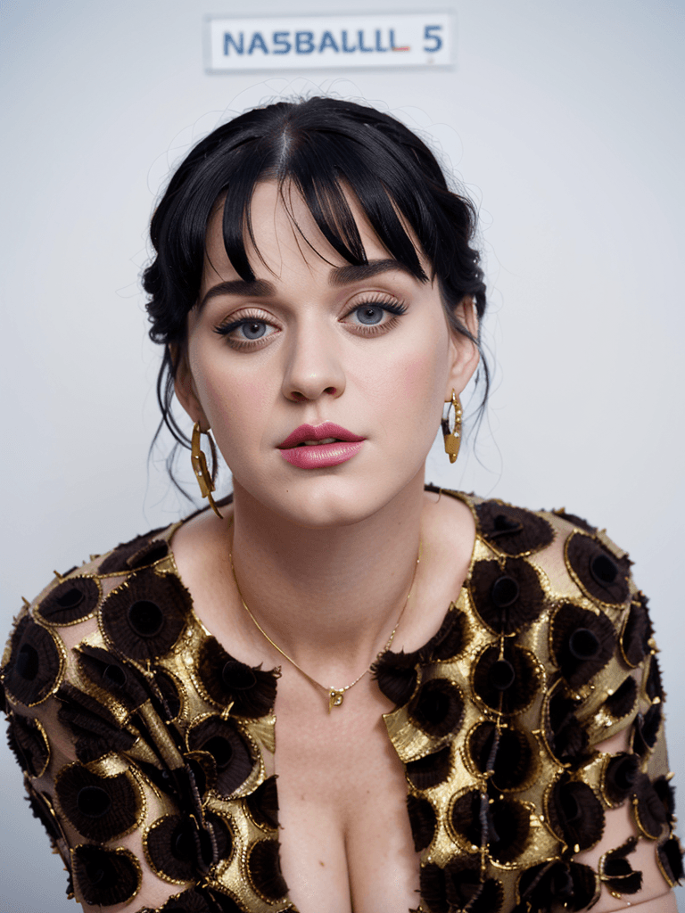 singer katy perry,, surreal, 4k, medium breasts, masterpiece, beautiful, headshot, cleavage , pale skin, fair skin, ((nasolabial folds) ), lipstick skin tone, DSLR RAW PHOTO, 8K, POV, canon 5d, 85mm, ((at a big event)) <lora:Sarah class=