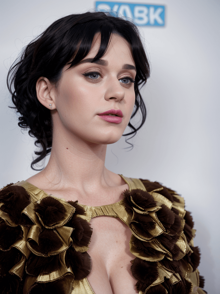 singer katy perry,, surreal, 4k, medium breasts, masterpiece, beautiful, headshot, cleavage , pale skin, fair skin, ((nasolabial folds) ), lipstick skin tone, DSLR RAW PHOTO, 8K, POV, canon 5d, 85mm, ((at a big event)) <lora:Sarah class=