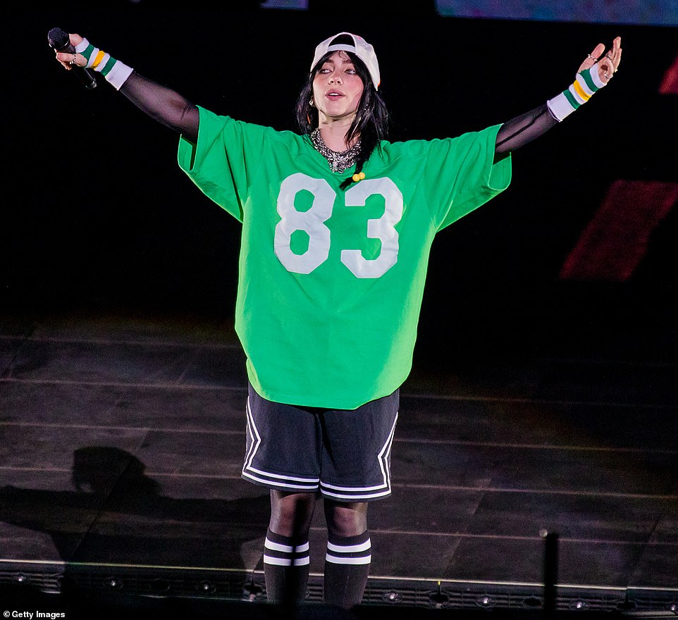 Headliner: Billie Eilish performed during the first day of the Lollapalooza Brazil festival at the Autodromo de Interlagos in Sao Paulo on Friday night