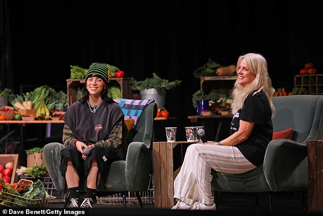 Dicussion: The singer, 21, took to the stage alongside her parent, 64, to discuss the climate