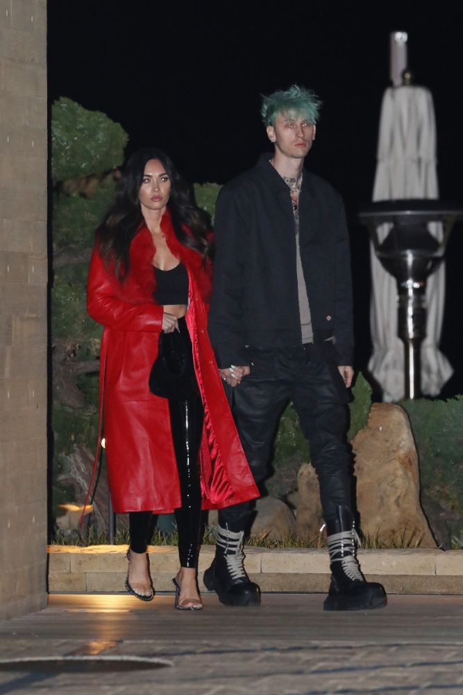 Megan Fox Makes a Statement in Furry Red Coat, Latex Leggings & Heels – Footwear News