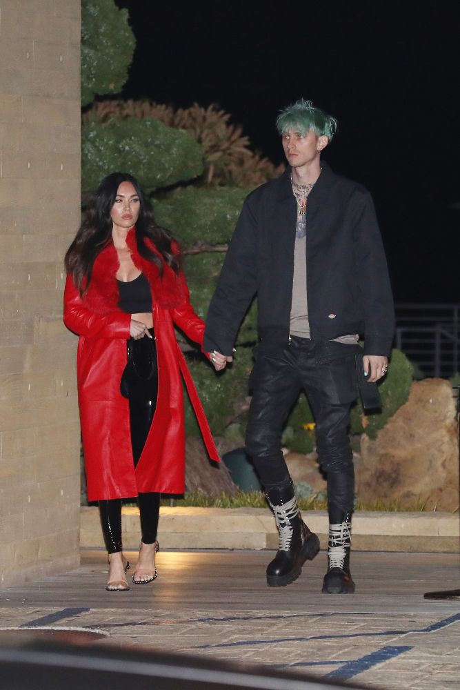 Megan Fox Makes a Statement in Furry Red Coat, Latex Leggings & Heels – Footwear News