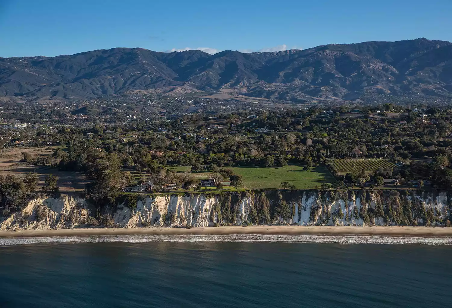 he bluffs at Hope Ranch are viewed in this aerial photo taken on February 23, 2018, in Santa Barbara, California. A combined series of natural disasters, the Thomas Fire and Montecito mudslides, contributed to a serious dropoff in the numbers of tourist making their way to "The American Riviera" in January and February