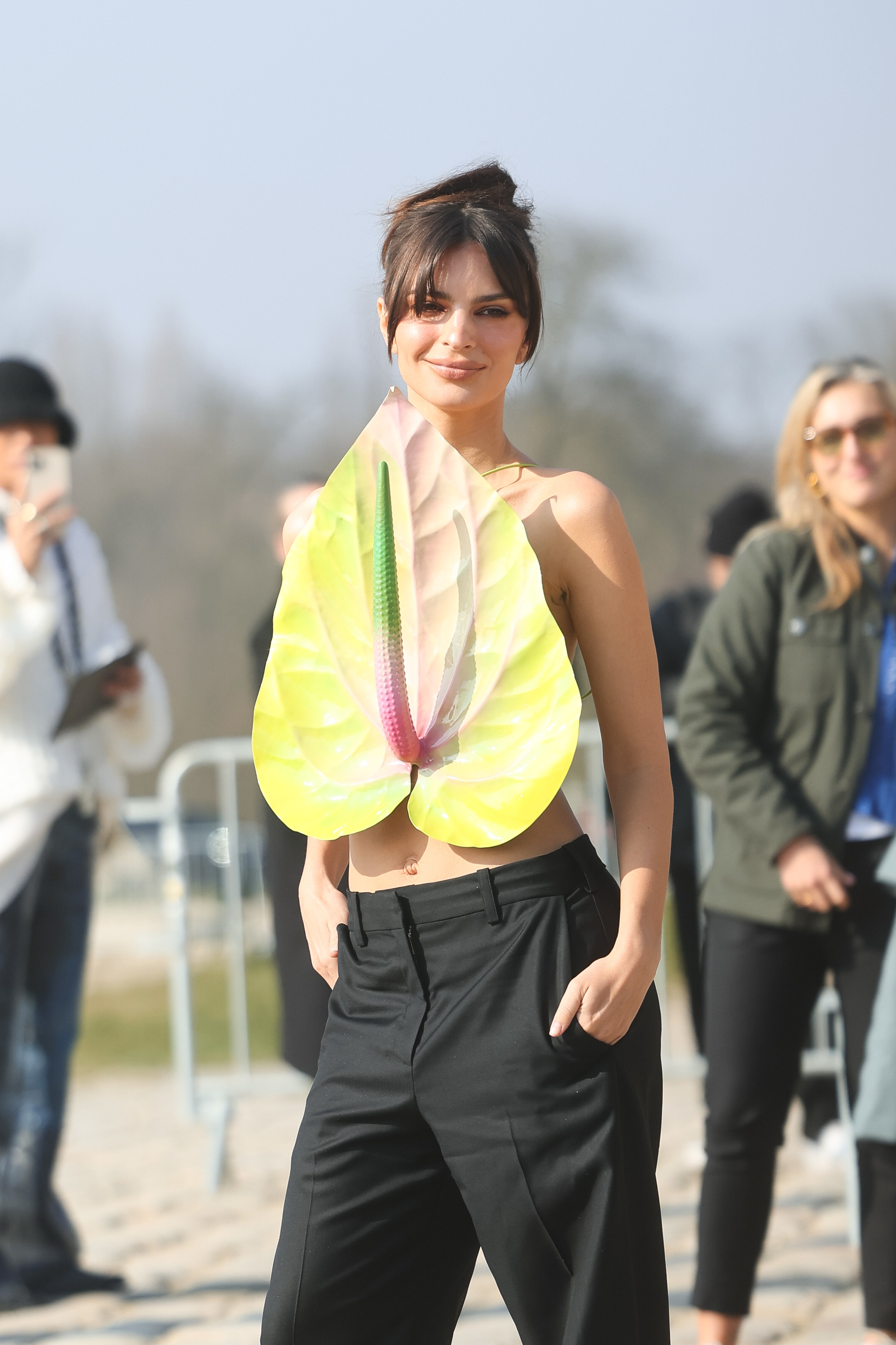 Emily Ratajkowski's Flower Top At Paris Fashion Week