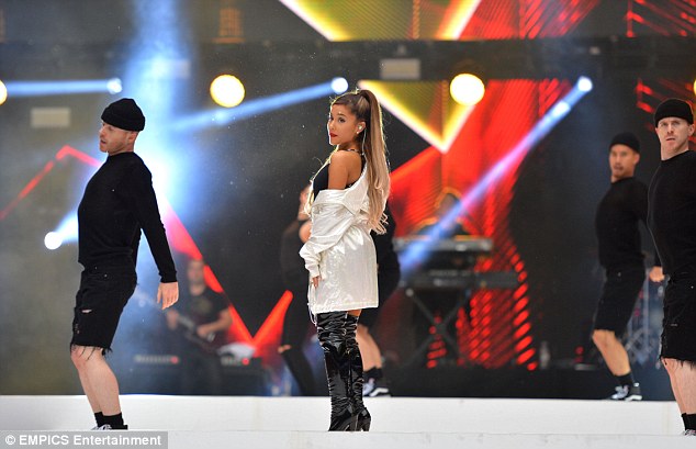 Shining star: Ariana's performance was accompanied by a dazzling light display