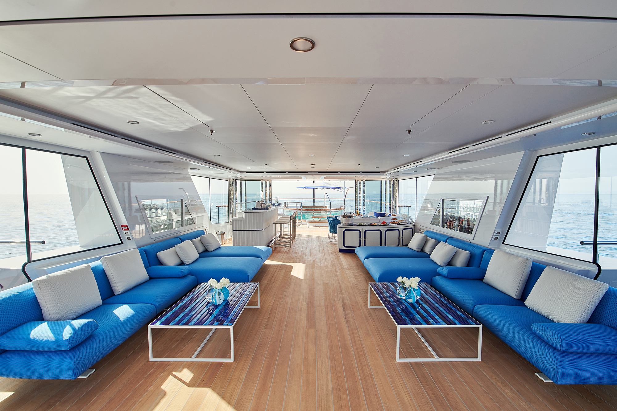 Inside the Coral Ocean yacht.