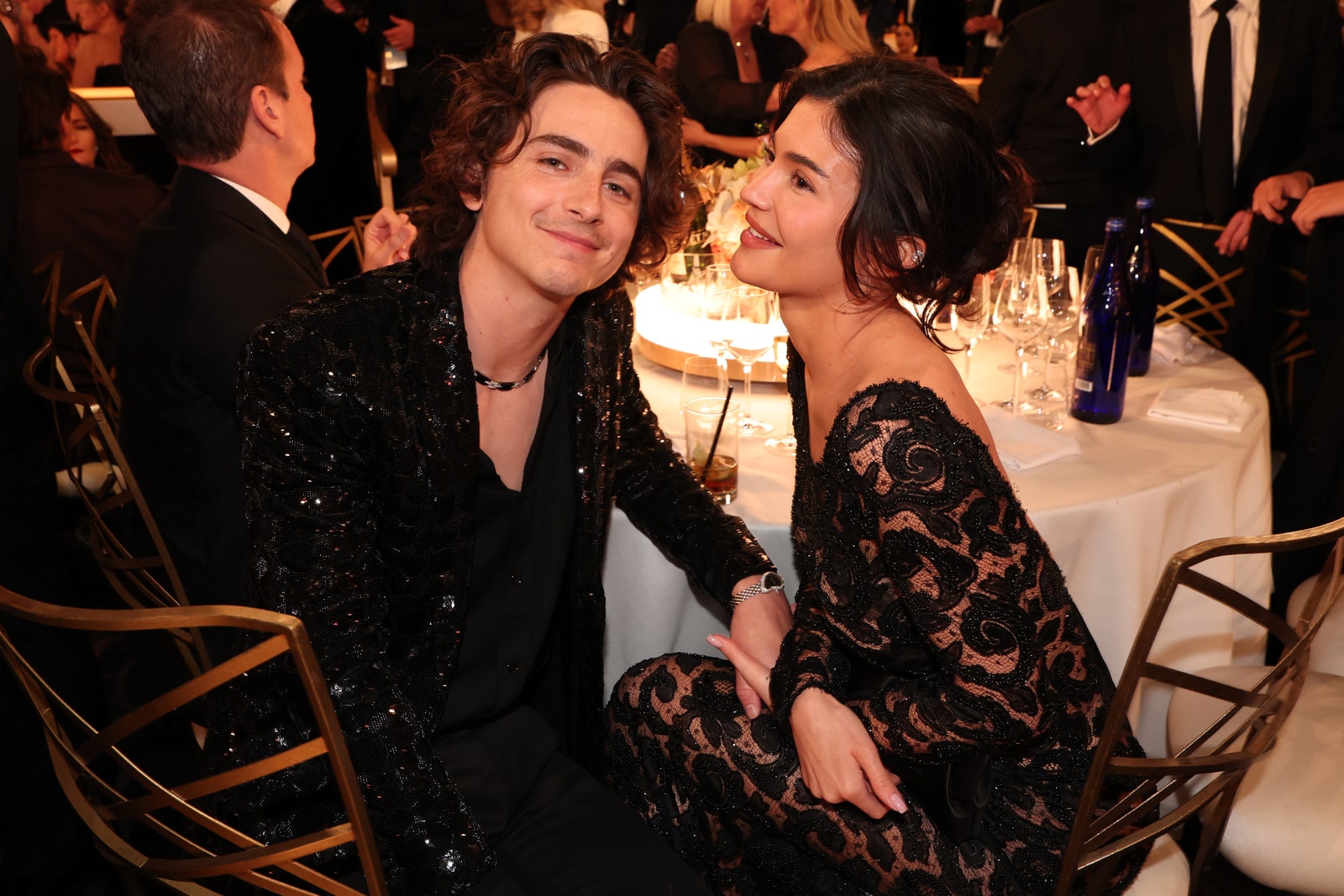 Kylie wearing vintage with boyfriend Timothe Chalamet at the 2024 Golden Globes