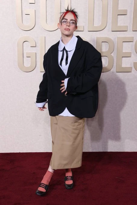 Billie Eilish Masters Scholastic Chic on the Golden Globes 2024 Red Carpet