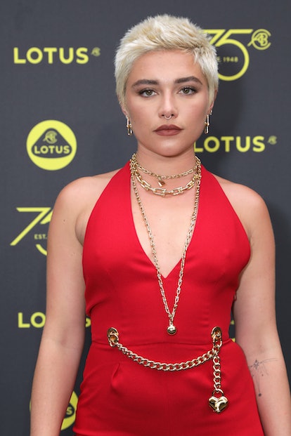 Florence Pugh Pairs Fresh Bleach Blonde Hair With a Sultry Jumpsuit