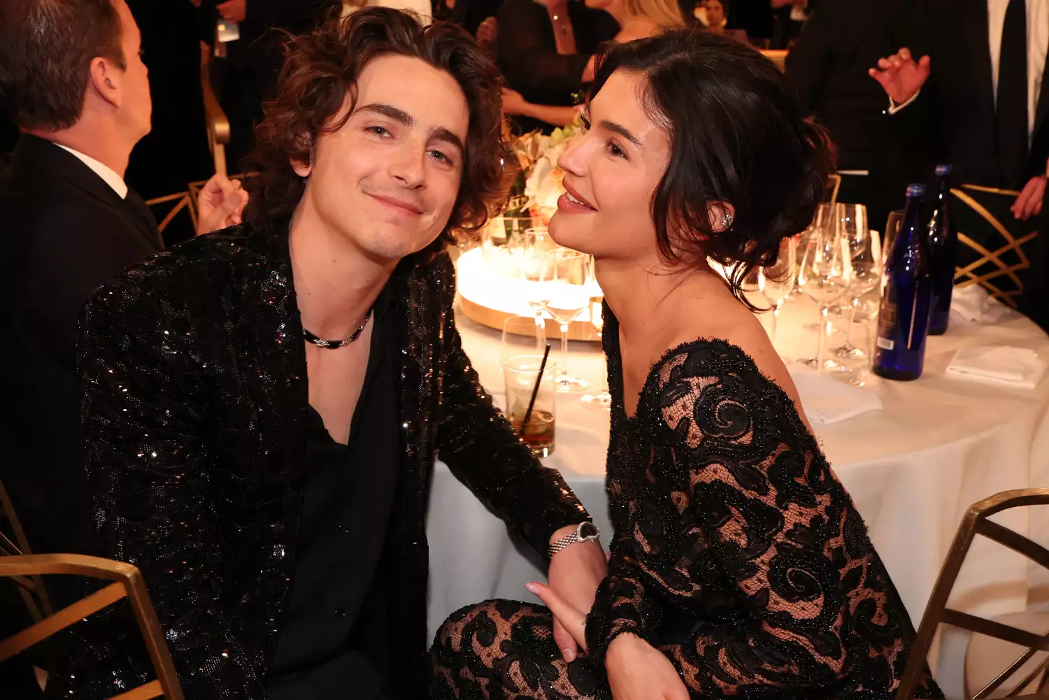 Timothee Chalamet and Kylie Jenner at the 81st Golden Globe Awards held at the Beverly Hilton Hotel on January 7, 2024