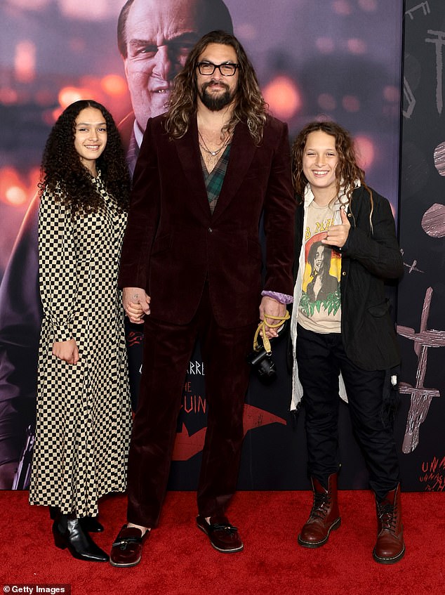 Jason Momoa beams ear-to-ear at The Batman premiere with his kids Lola and  Nakoa-Wolf | Daily Mail Online