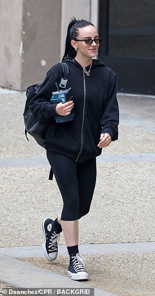 Burning off a breakup: Billie Eilish, 21, burned some calories in head-to-toe black on Tuesday when she hit the gym in Los Angeles ¿ one week after her shocking split from boyfriend Jesse Rutherford