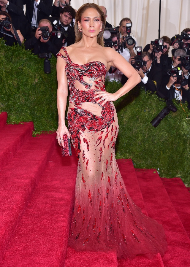 Jennifer Lopez (wearing Versace) at arrivals for 'CHINA: Through The Looking Glass' Opening Night Met Gala - Part 3, The Metropolitan Museum of Art Costume Institute, New York, NY May 4, 2015.