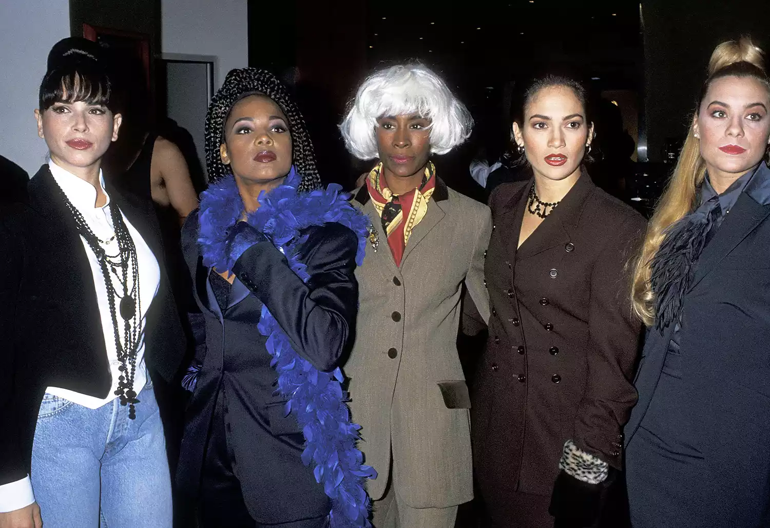 Jennifer Lopez and Fly Girls attend the Shauna Stein Fashion Show on November 8, 1992 at Jose Eber Salon in Beverly Hills, California.