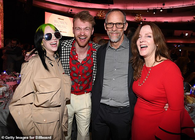 Revelation: Billie Eilish's mom Maggie Baird said Tuesday she and dad Patrick O'Connell almost sent their daughter to therapy over her infatuation with Justin Bieber. The trio and Billie's brother Finneas are pictured in December 2019