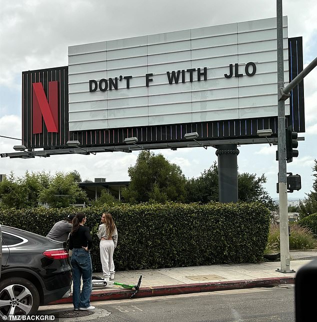 She was seen checking out the large 'Don't F with JLo' ad, which Netflix put up ahead of the movie's release and amid reports of turmoil in her marriage