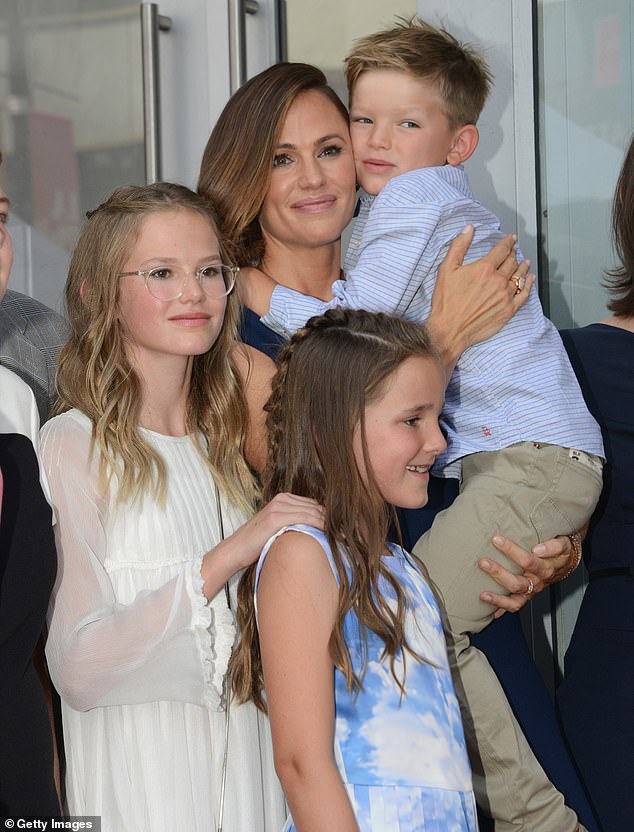 Jennifer and the Boston-bred filmmaker share Violet, 18; Fin, 15; and Samuel, 12; the actress and her brood pictured in 2018